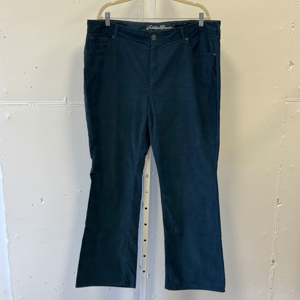 Eddie Bauer Women's 20 Curvy Bootcut Corduroy Pants Teal Blue Stretch Casual